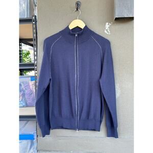 Jos. A. Bank Men's XL Merino Wool Blend Sweater Jacket Full Zip Navy Minimalist